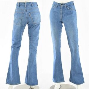 70s Vintage Levis Bell Bottoms Womens 6 Flare Jeans Light Wash Wide Leg Boho Mod